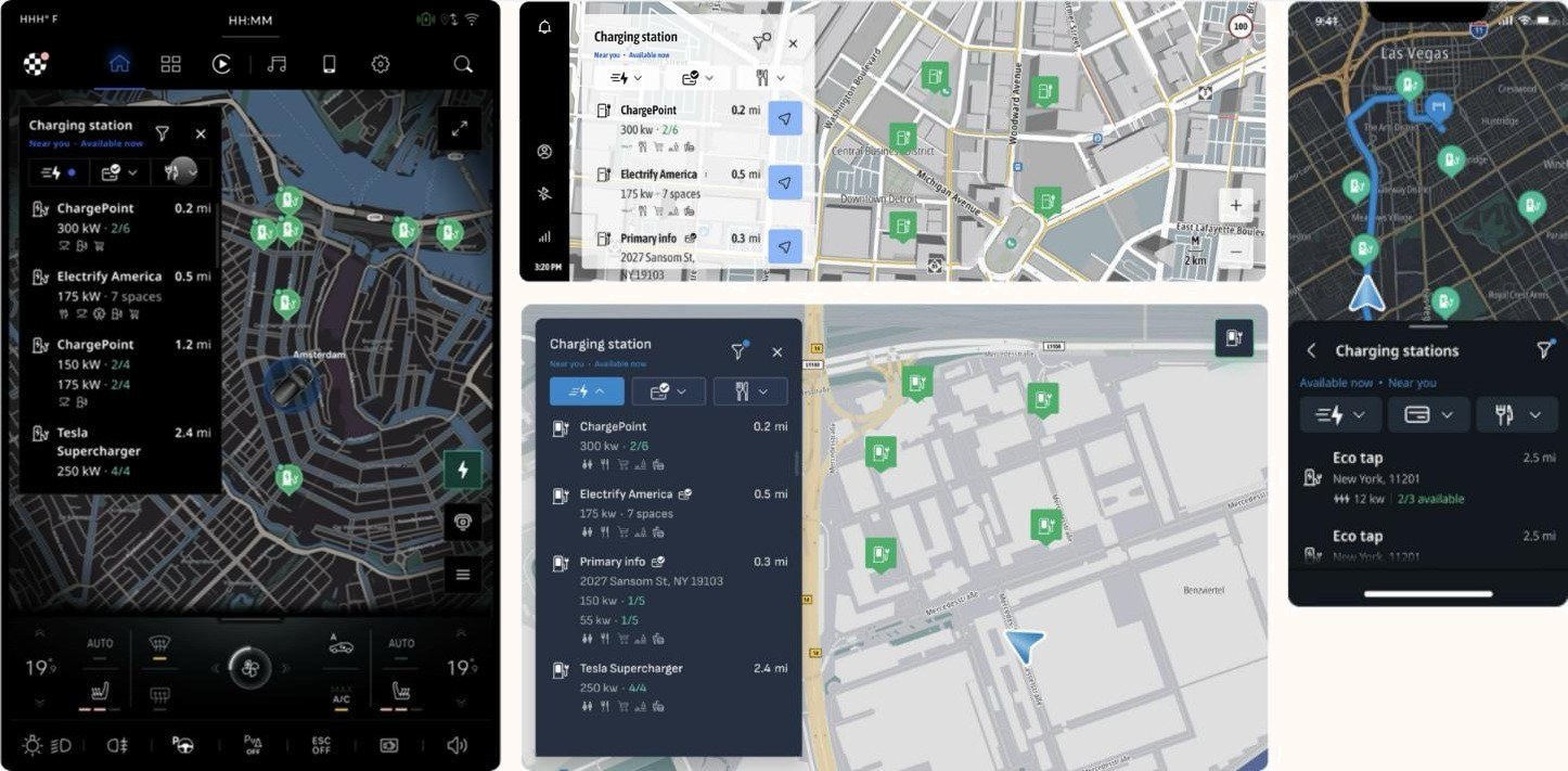 One component, adapted to four carmakers’ screens and the phone.
